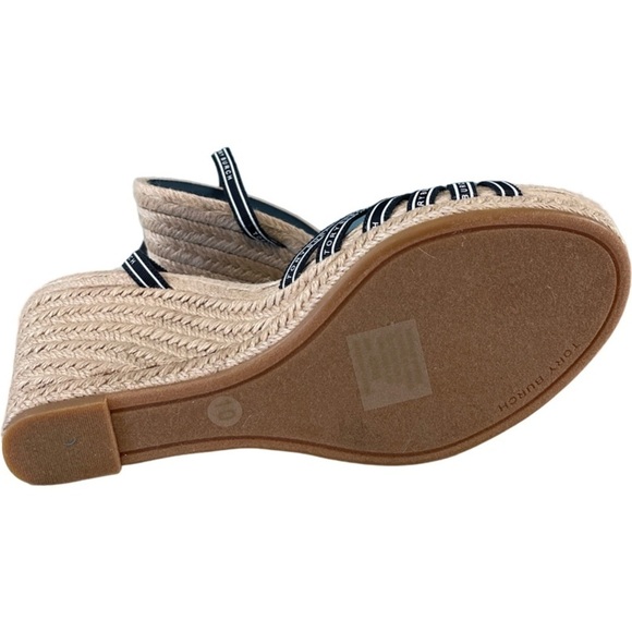 Tory Burch Ribbon Espadrille Wedge Jute Sandal Perfect Navy Size 10M - Picture 7 of 8